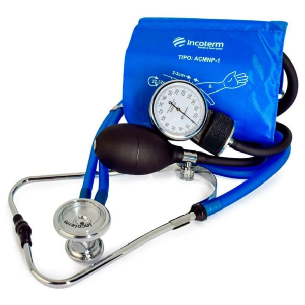 Conjunto de Estetoscópio Clínico Duplo e Esfigmomanômetro Aneróide C100 Azul | INCOTERM KS 29809.01