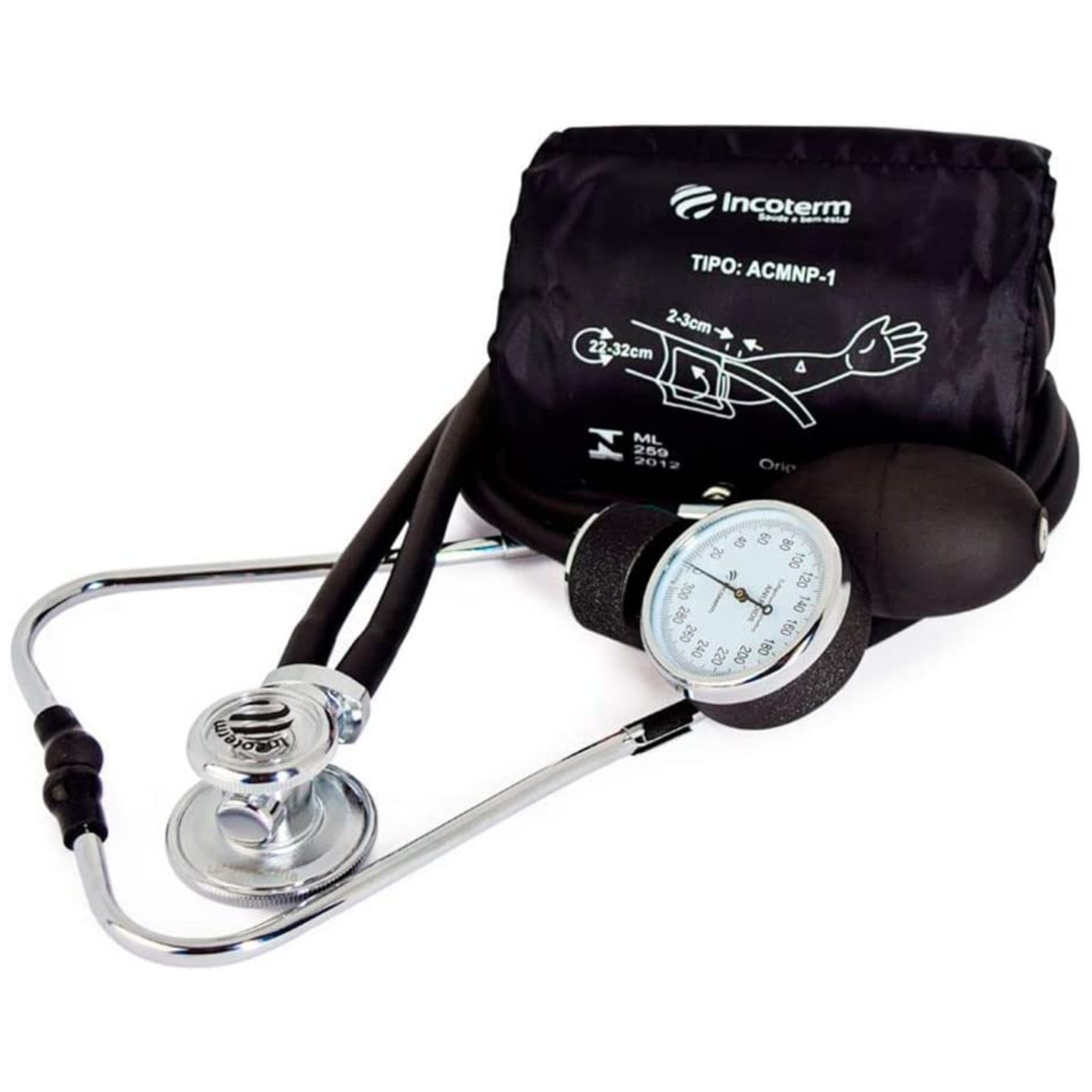 Conjunto Acadêmico Estetoscópio Rappaport e Esfigmomanômetro Clínico C200 Preto | INCOTERM KS 29811.01