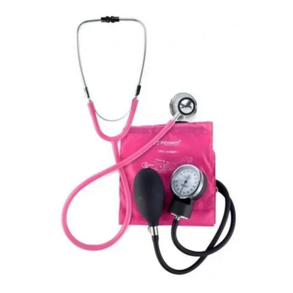 Conjunto de Estetoscópio Clínico Duplo e Esfigmomanômetro Aneróide C100 Pink | INCOTERM KS 29807.01