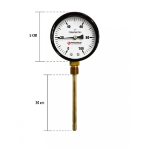 Termômetro Bimetálico Reto 0+100°C HASTE 200 MM 1/2 LATÃO | PYROMED