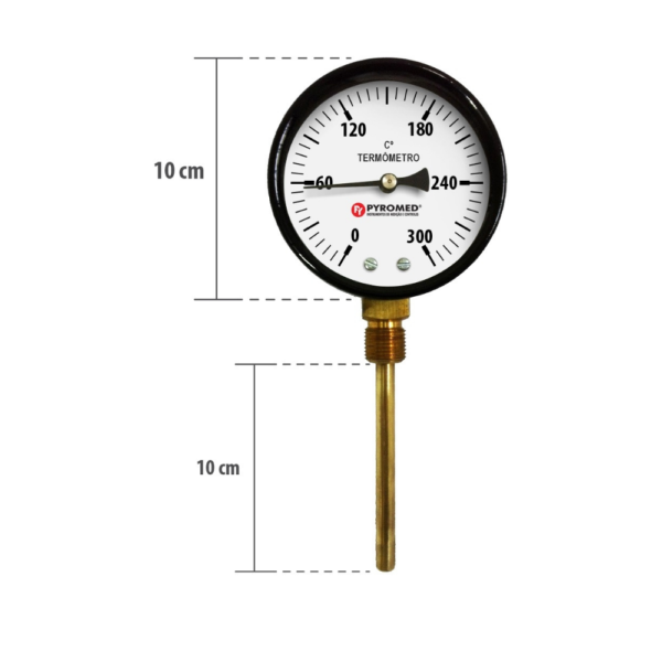 Termômetro Bimetálico Reto 0°C +300°C/Haste 100mm | PYROMED