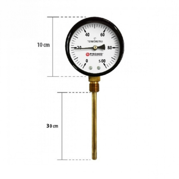 Termômetro Bimetálico Reto 0°C +500°C/HASTE 300 MM | PYROMED