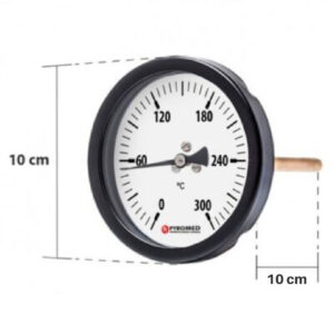 Termômetro Bimetálico Angular 0 +300°C/Haste 100mm | PYROMED